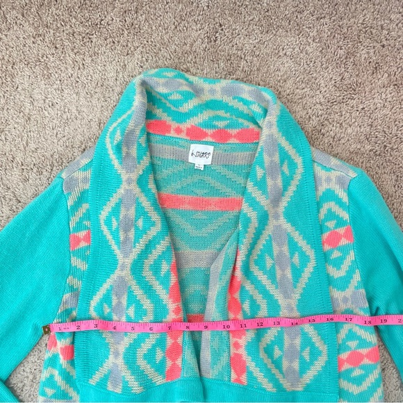 Aztec Tribal Print Mohair Blend Open Front Waterfall Knit Cardigan Sweater Large - Picture 9 of 15